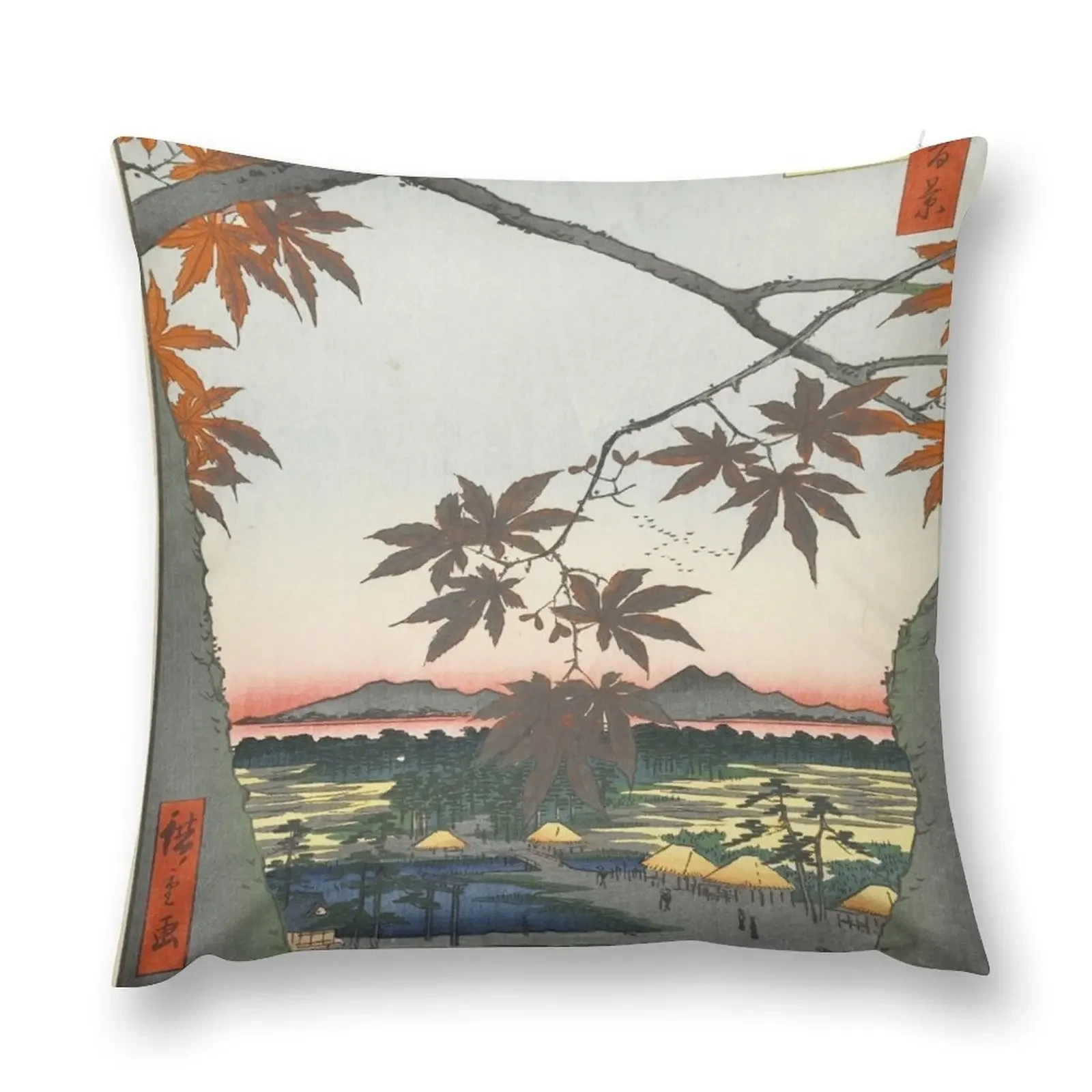 HD Maple Trees at Mama, by Utagawa Hiroshige HIGH DEFINITION Throw Pillow Christmas Pillowcase bed pillows pillow