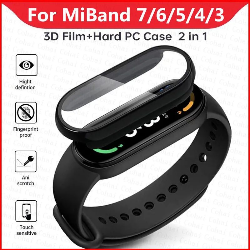 

10D Glass Case For Xiaomi Mi Band 7 6 5 4 Full Protective Cover Screen Protector Film For Miband 3 5 4 7 6 Smart Watchband Case