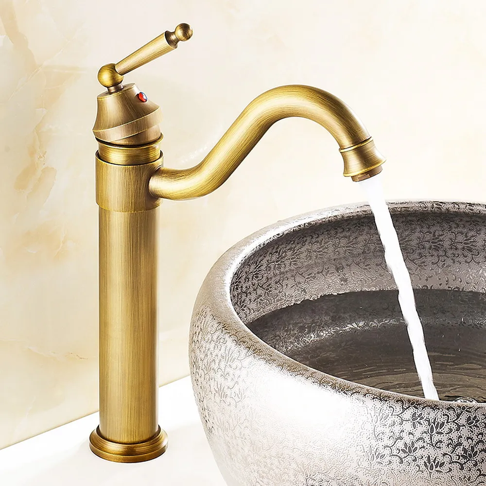 

Bathroom Faucet Antique Brass Single Handle Hot & Cold Water Mixer Taps Wash Basin Bathroom Deck Mounted Faucet Nnf015