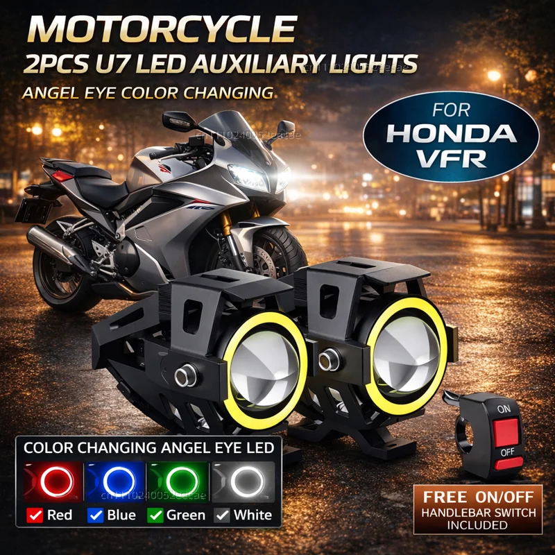 Waterproof Motorcycle LED Headlight 3000LMW U7 Motorbike LED Driving Fog Spot Light with Switch For HONDA VFR 800 1200x VFR750