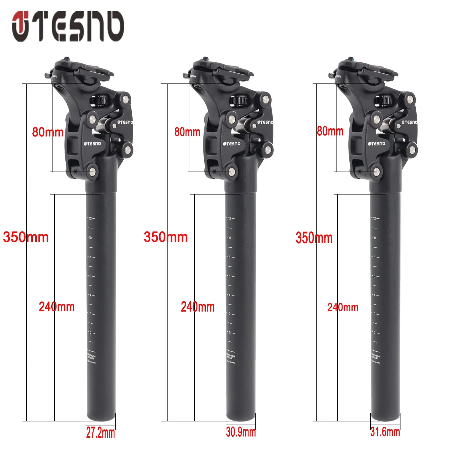 TESNO-MTB Bicycle Shock Absorber Seatpost, Bike Seat Post Dropper, Suspensão de Altura de Viagem Manual, 27.2mm, 30.9mm, 31.6mm, Tube