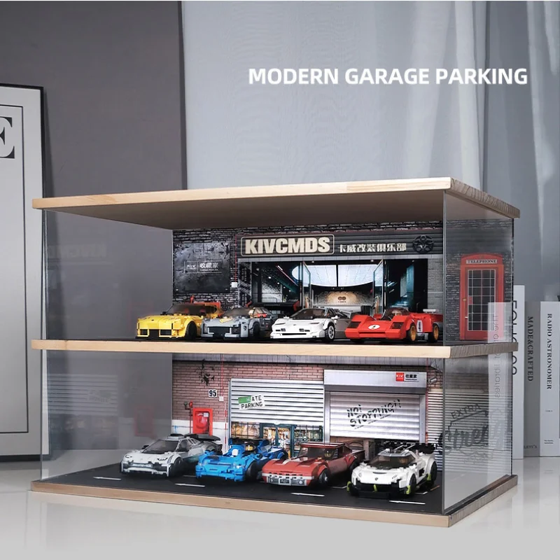 Diorama 1 18 Garage for Model Diecast Car 1 24 Toy Display Stand Acrylic Wood Storage Box 모델 카 배치 Christmas Present Models Gift