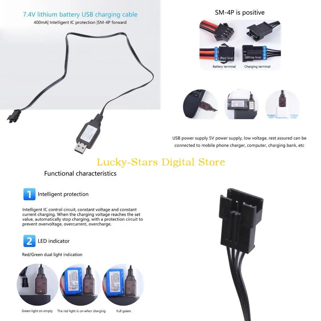 

T3EE USB -зарядное устройство SM4P USB -зарядное кабель для литиевых батарей 7,4 В в RCModels