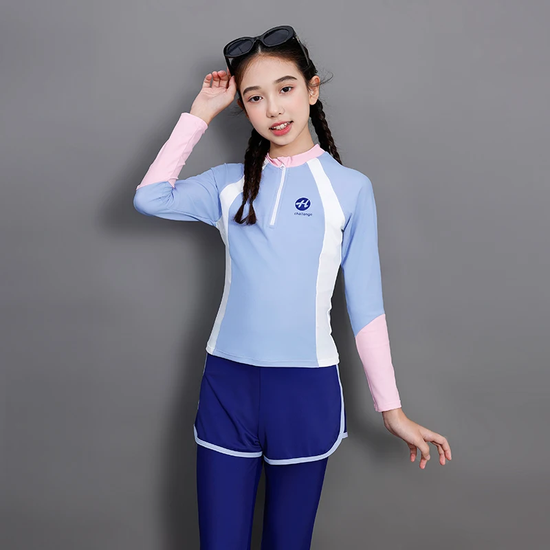 Girls Swimsuit Long Sleeve Sun Protection Swimming Bathing Surfing Wetsuit Beach Wear 2024 New Teenager girl Rash Guard