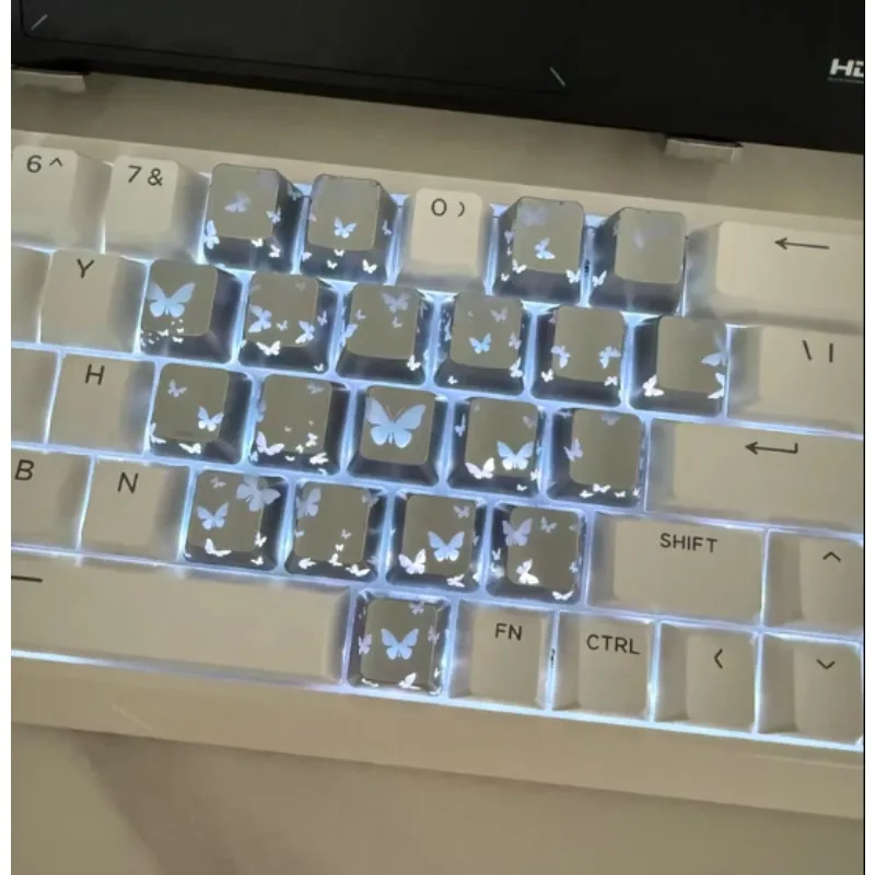 

Hot Sale Black Heart- Butterfly Custom PC Shine Through Key Caps Side Stamping Mechanical Keyboard Keycap DIY Cherry Profile