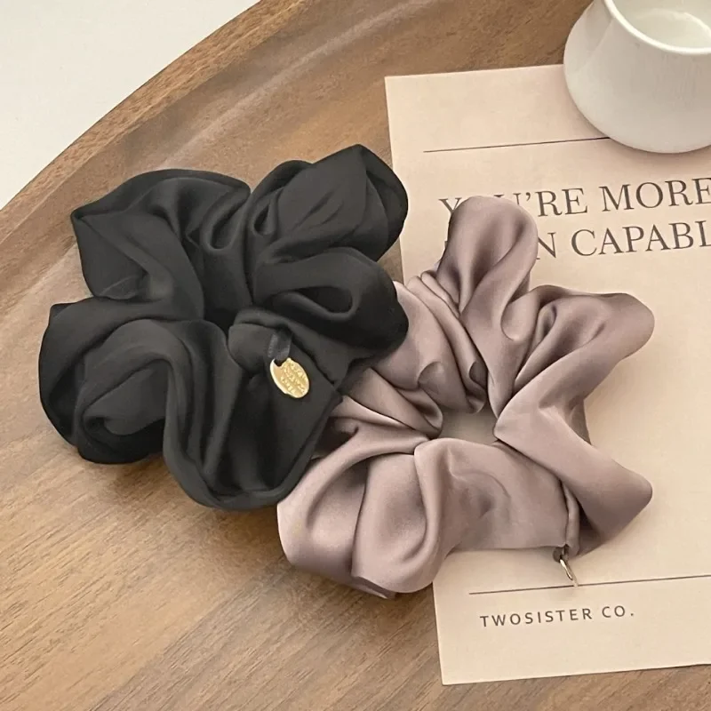 Satin Silk Hair Scrunchies Black Hair Ties for Girl and Women Scrunchie Solid Color Hair Accessories Scrunch Hairclips for Women