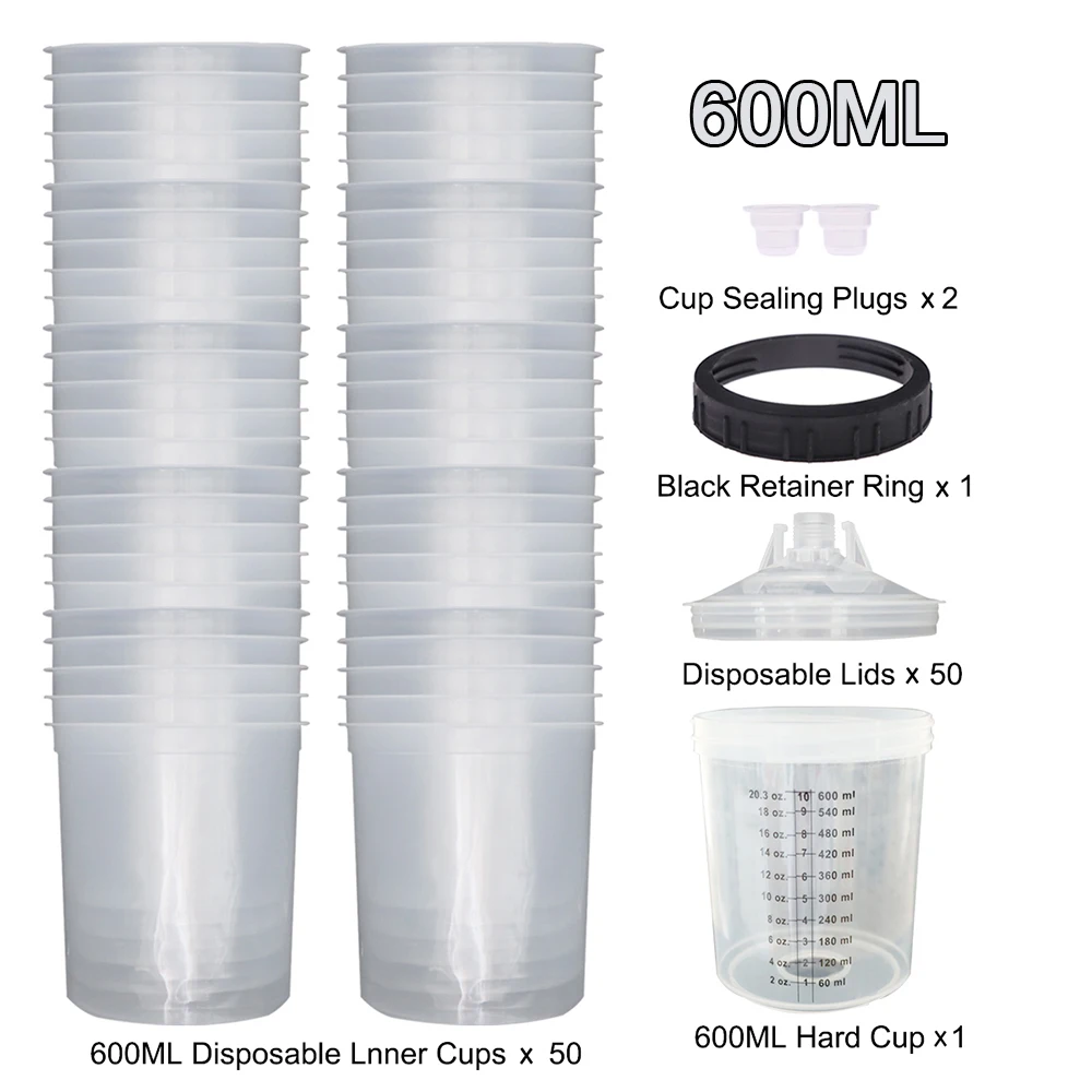 50 stks/set Spuitpistool Verf Mengbeker H/O Quick Cup Spuitpistool Tank 160 ML/300 ML/600 ML Wegwerp Verf Cup
