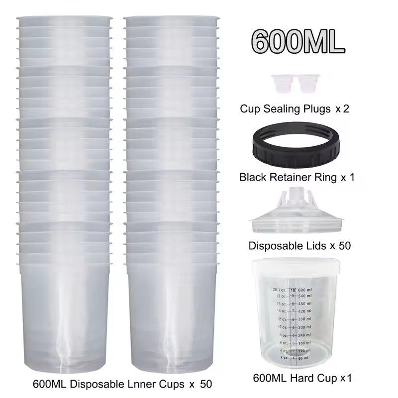 50Pcs/Set Spray Gun Paint Mixing Cup H/O Quick Cup Spray Gun Tank 160ML/300ML/600ML Disposable Paint Cup - Image 9