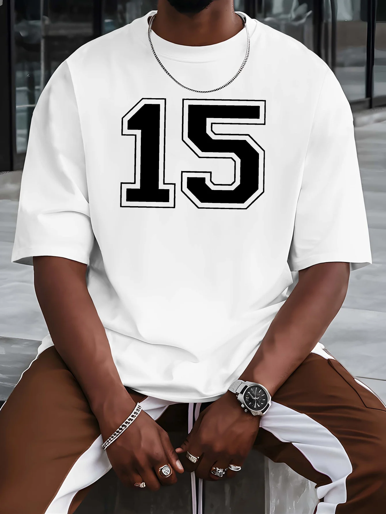 Varsity Number 15 Print Mens T Shirt Retro Sports Jersey Short Sleeve Crew Neck Cotton Tee Street Fashion Casual Daily Top