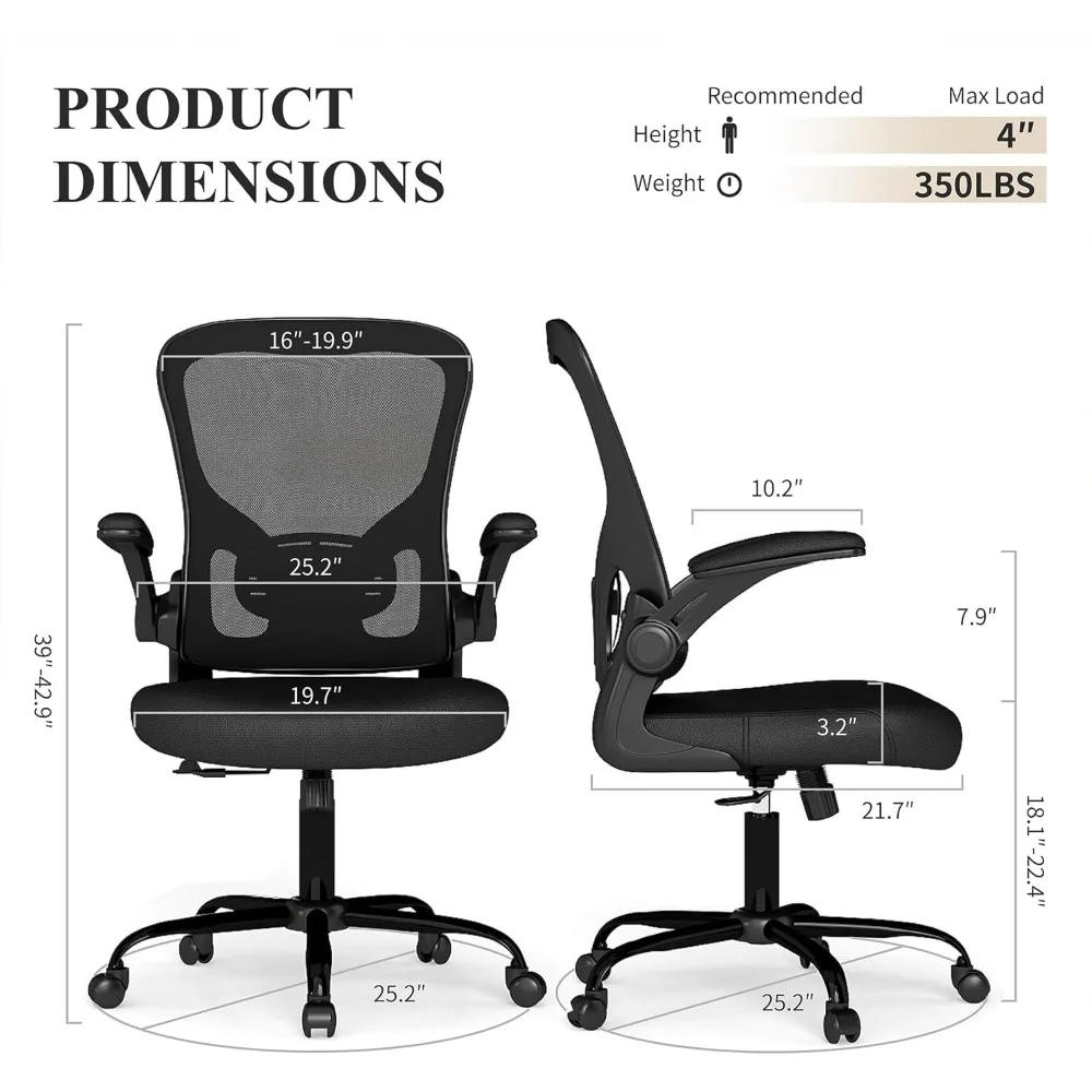 Cadeira de escritório de malha flysky, cadeiras ergonômicas de mesa de computador para escritório doméstico - com apoios de braço dobráveis confortáveis/confortáveis, suprimentos lombares