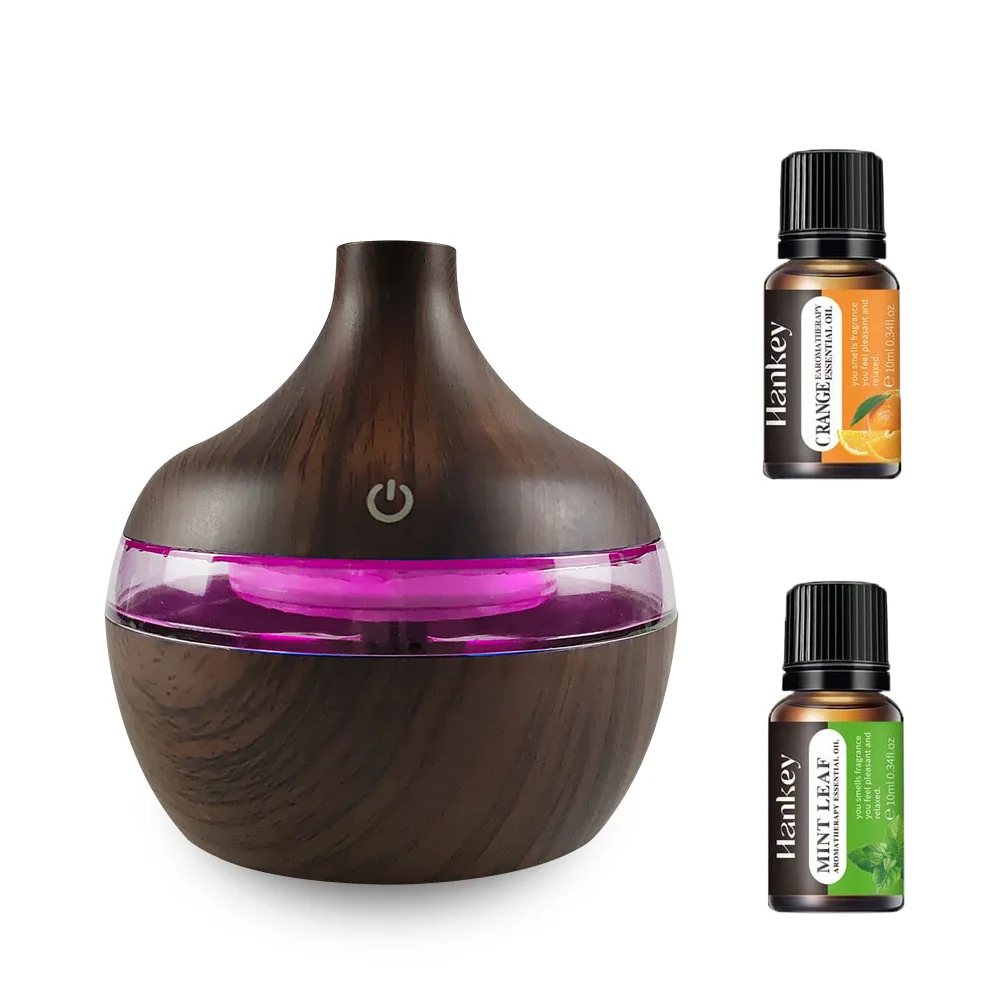 

Walnut Wood Humidifier - 300ml USB-Powered Diffuser for Essential Oils, Sleek Desktop Design with 2 Starter Oils
