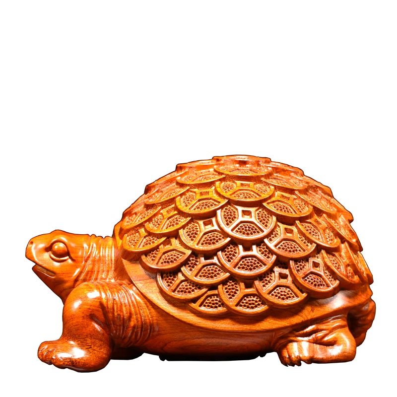 Pear wood carving gossip money turtle ornament solid wood home entrance decoration opening housewarming gifts handicrafts