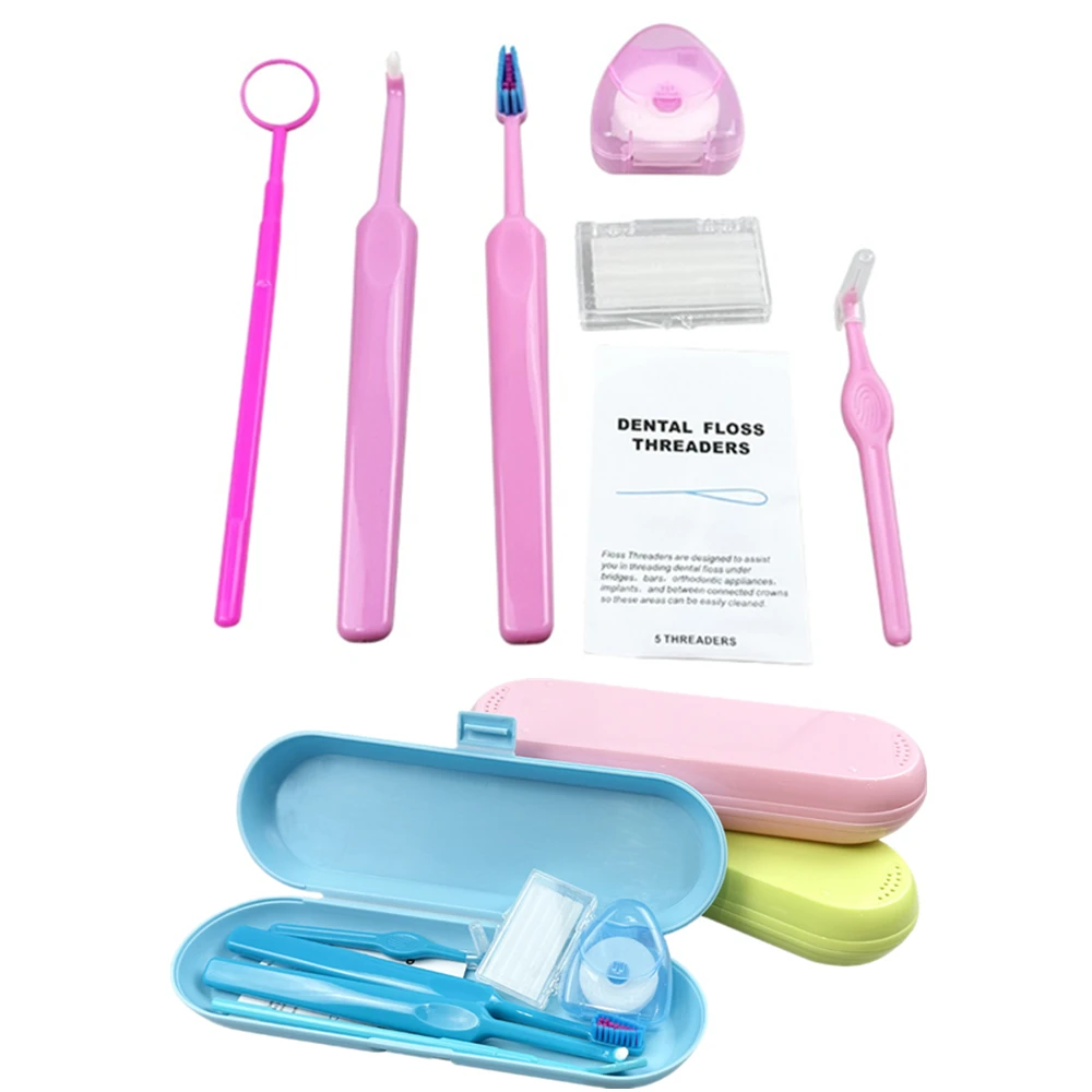 

Dental Care Brush Kit Travel Orthodontic Teeth Cleaning Tool Interdental Braces Toothbrush Floss Thread Ortho Wax Mouth Mirror
