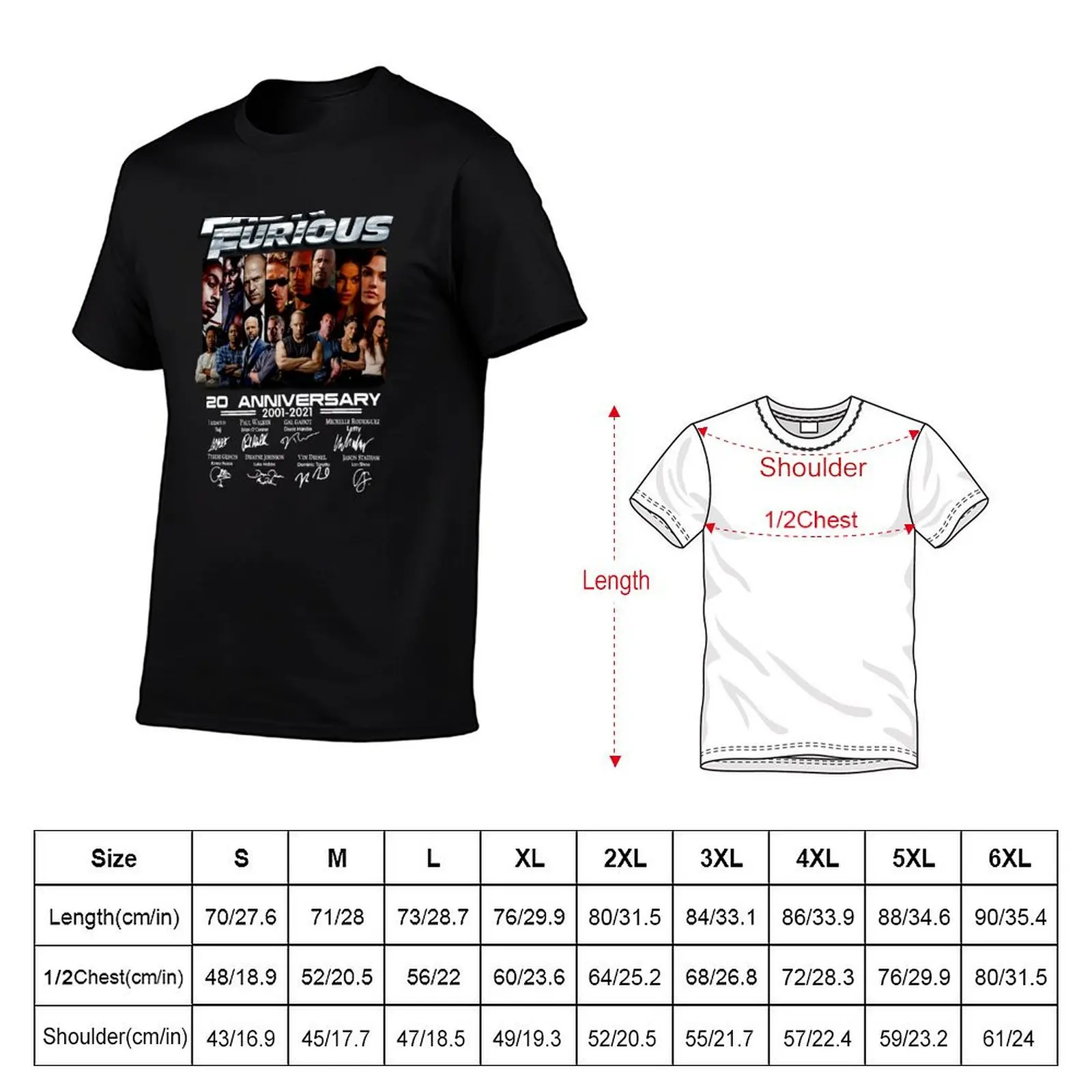 Fast Furious Movie Characters with 20th Anniversary 2001 2021 T-Shirt Athletic Fit Sports Short Sleeve Top