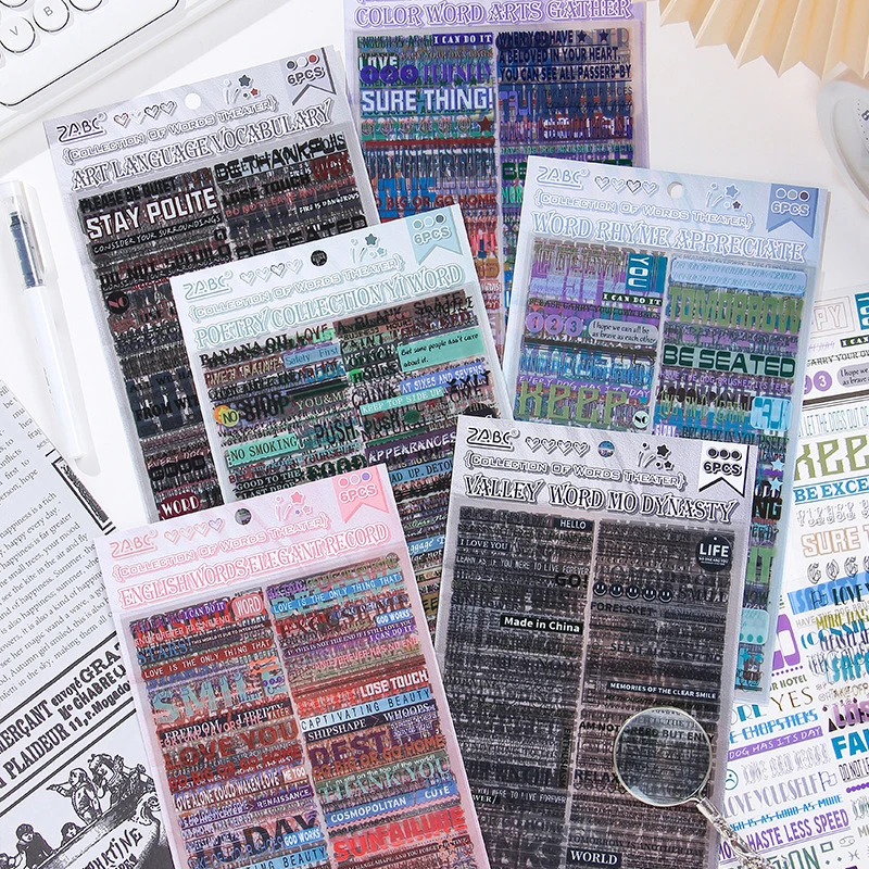 6pcs/lot Colorful English Phrase Stickers, Inspirational Quote Patterns, for Journal Decoration & Scrapbooking