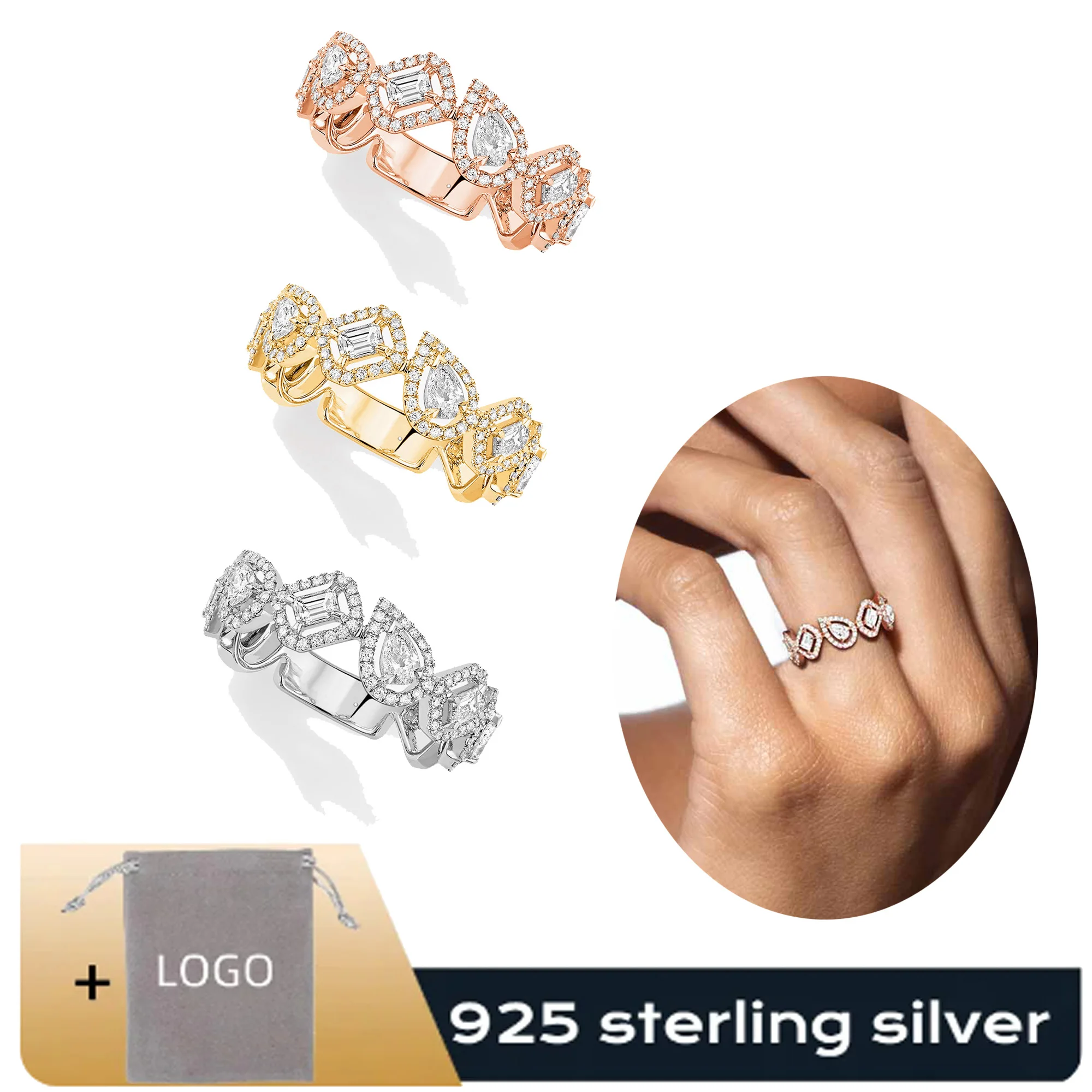 

Luxurious Fashion Messik - Home Pure Silver S925 Elegant MY TWIN Series Irregular Diamond Set Wedding Ring