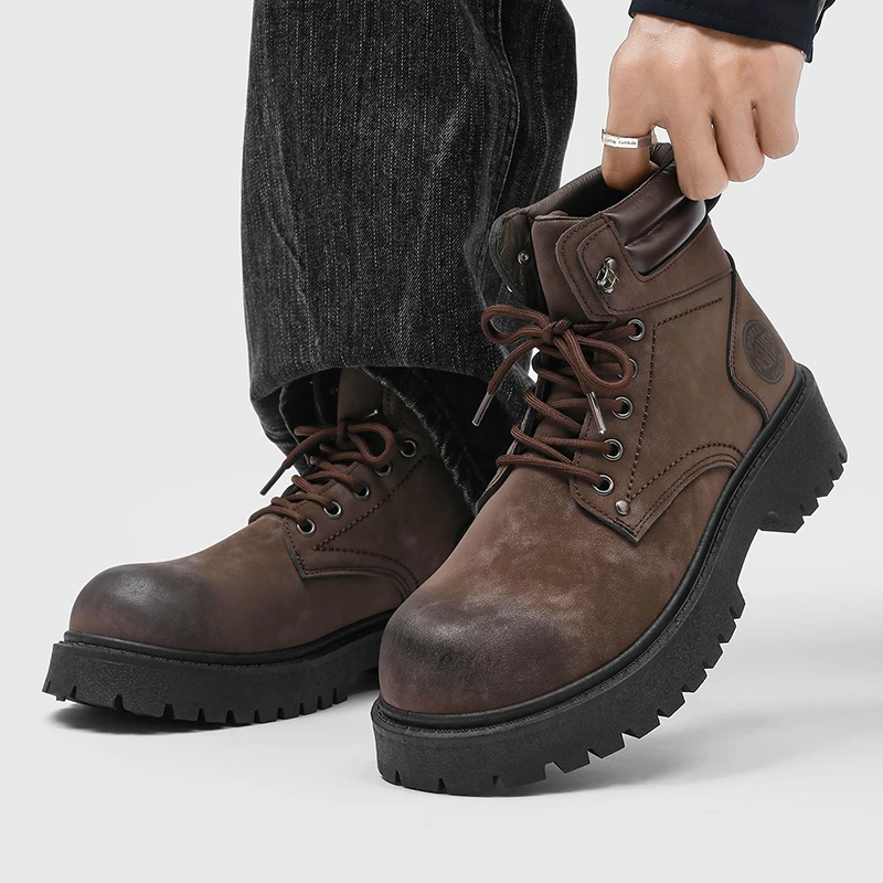 

Handmade Men Boots Ankle Winter Leather Shoes Autumn Outdoor Hiking Boots Sneakers Hombres Botas High Top Footwear Anti Slip