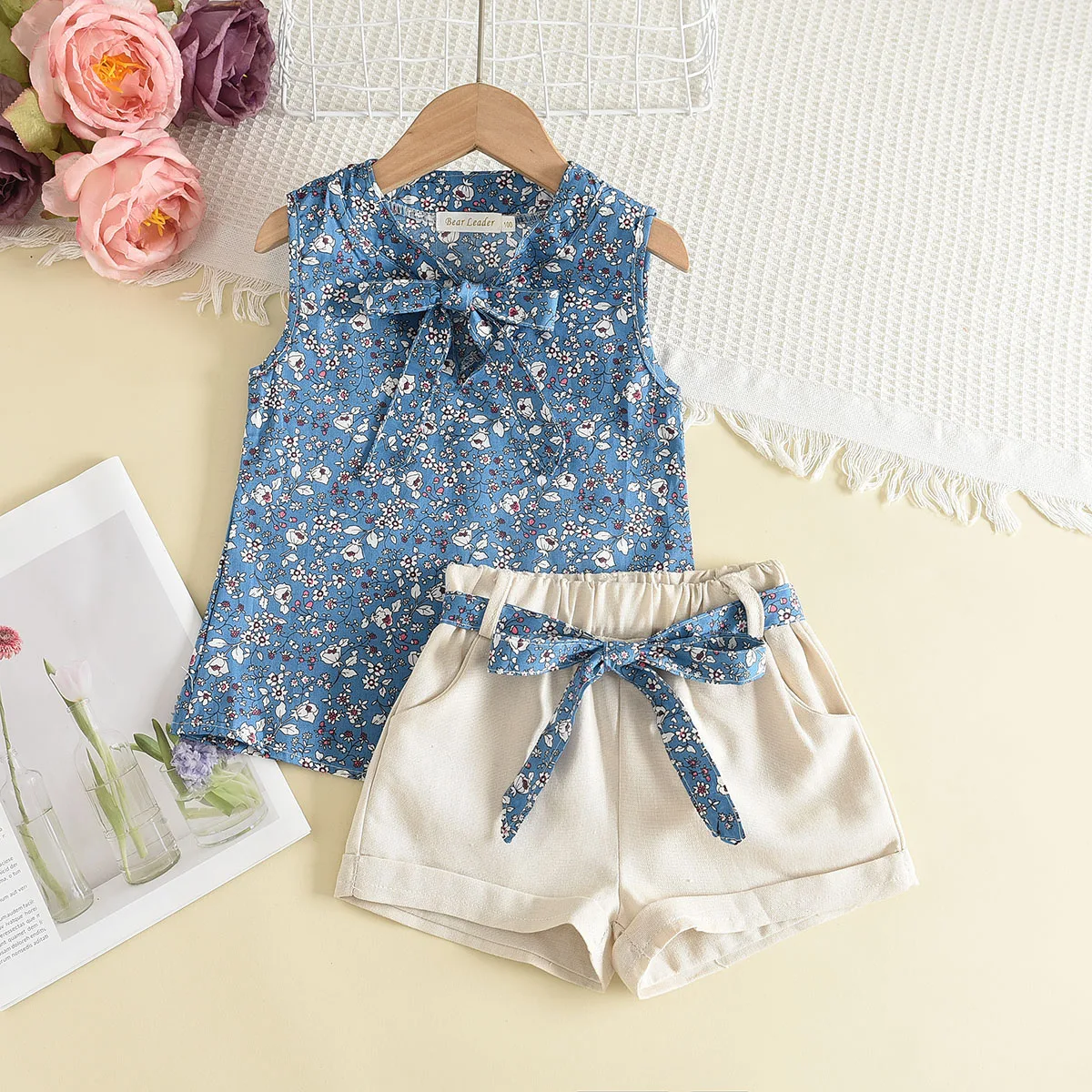 Melario Kleinkind Kinder Baby Mädchen Floral Blau Bluse T-shirt Hosen Sommer 2PCS Anzug Infant Mädchen Kleidung 2-6 jahre Neue Mädchen Outfits – Detail 11