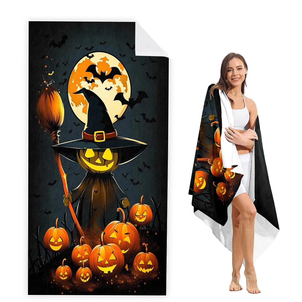 

Halloween Beach Towel Oversized, Super Absorbent Sand Free Thick Microfiber Beach Towel,Beach Towels for Kids,Men,Women