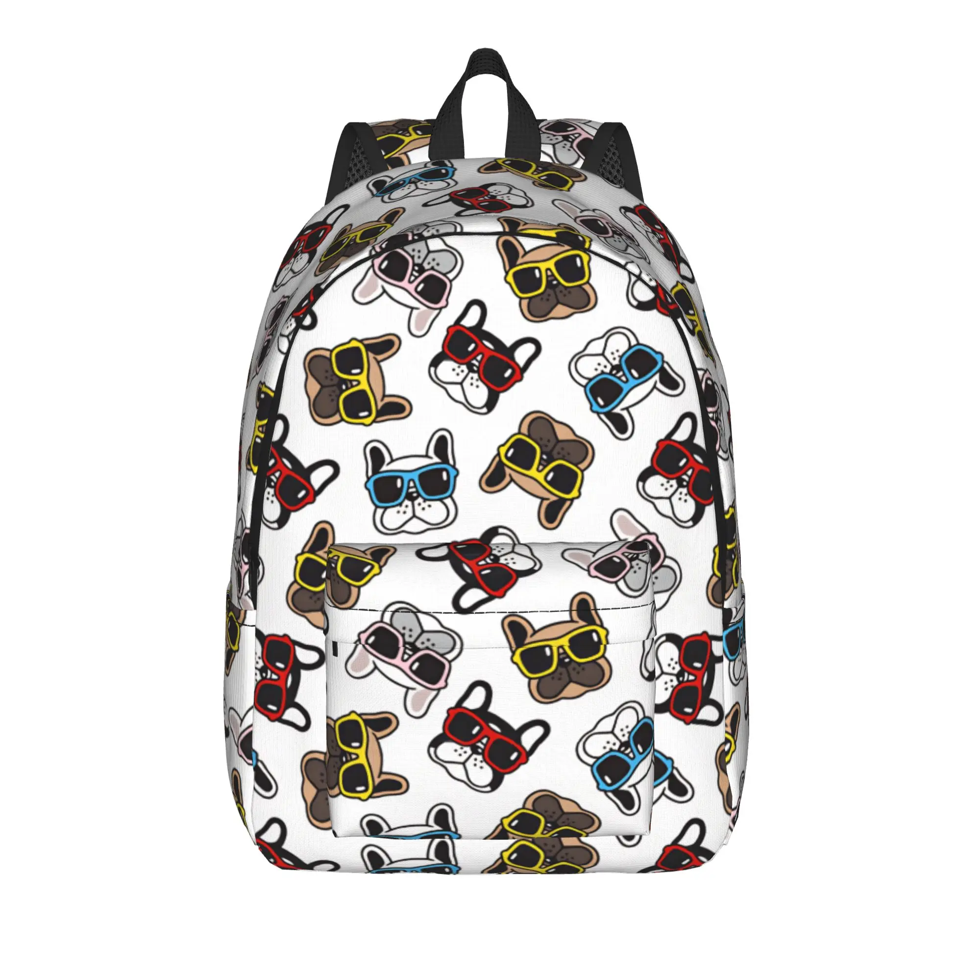 Dog seamless pattern french bulldog face Backpack  Boy Polyester Sport Backpacks Print Fashion School Bags Rucksack