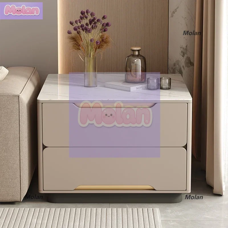 Solid wood sofa edge rock slab light luxury high-end feeling living room square side cabinet coffee table rack creative corner