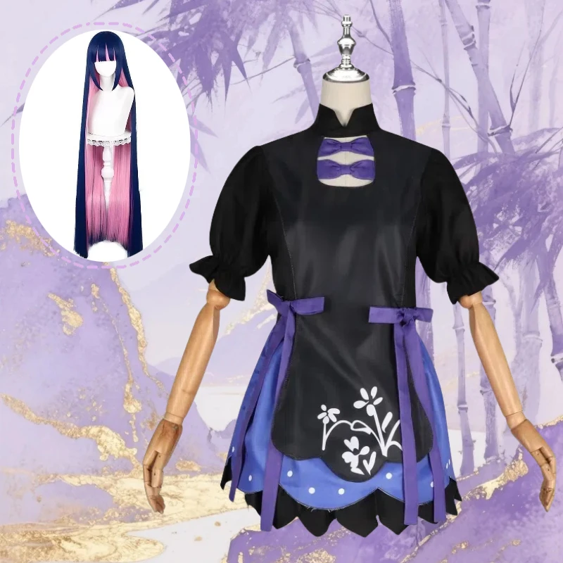 

Anime Stocking Cosplay Anarchy Costume Black Top Purple Skirt JK Sweet Maid Chinese Style Set Dress for Women Theme Party