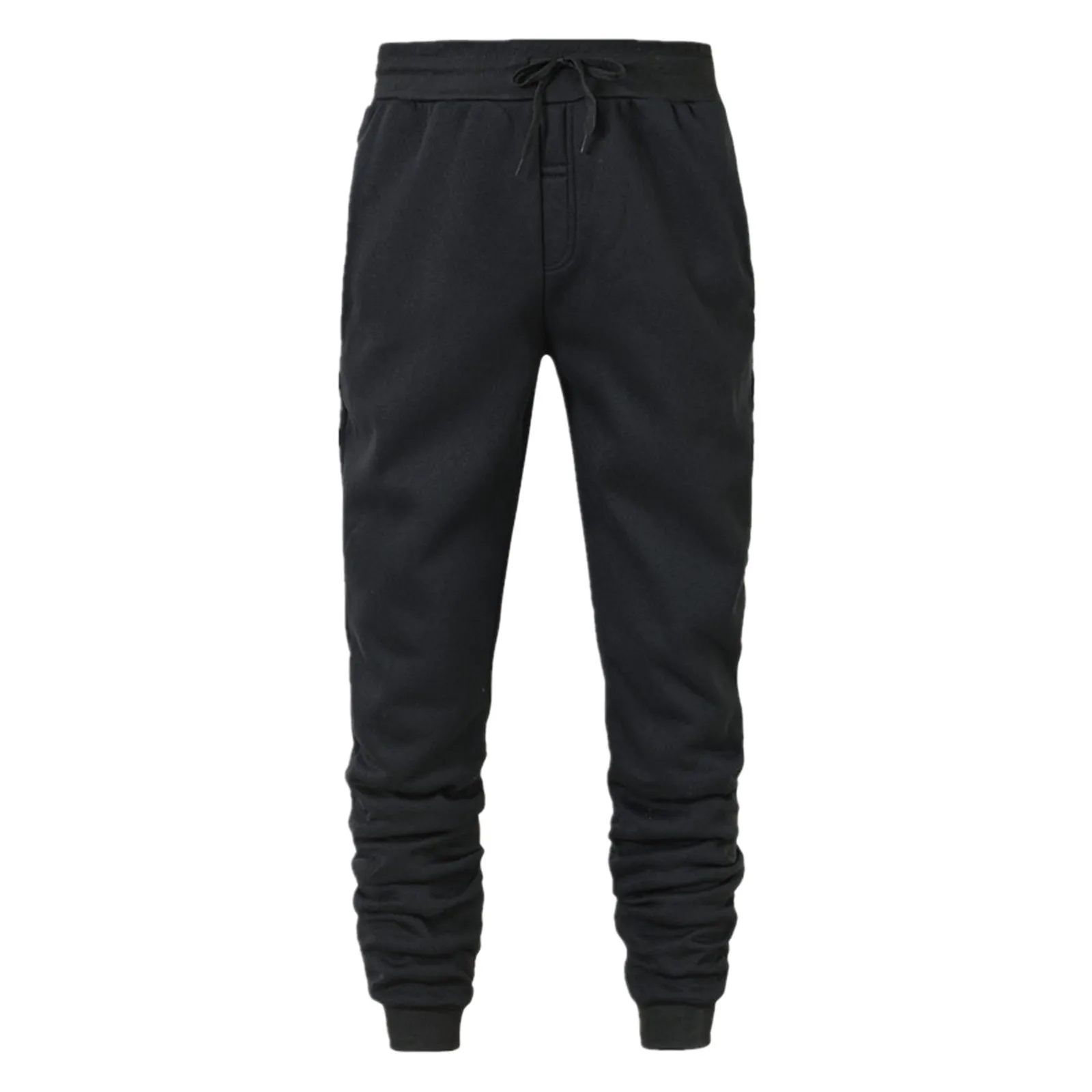 Men's Sweatpants Black High Waist Drawstring Sport Casual Trousers With Pockets Plus Size Autumn Winter Warm Fleece Lined Pants