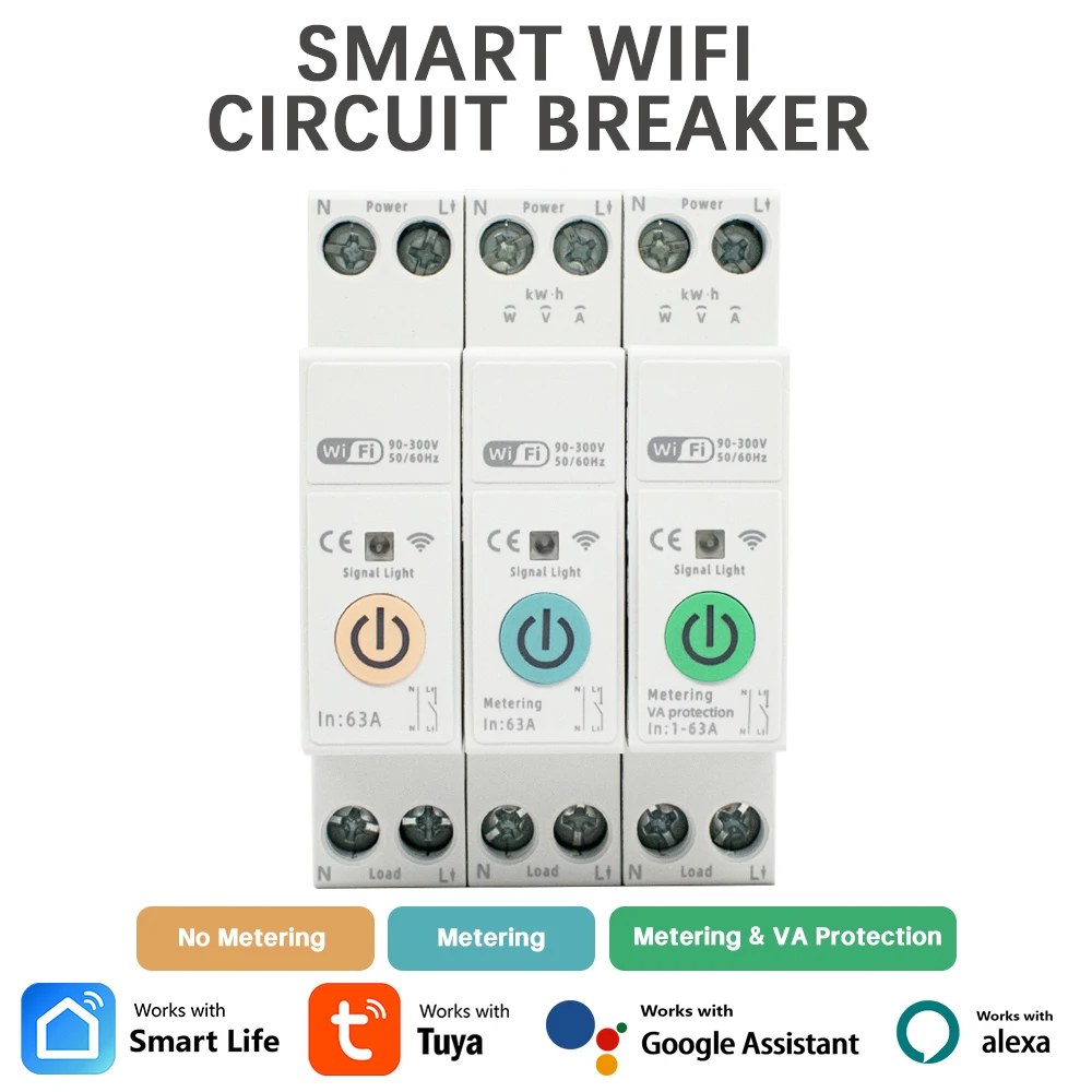 

Tuya WiFi Current Voltage Meter Protection Relay 90-300V 63A Circuit Breaker Smart Switch Timer Voice Control Alexa Google Home