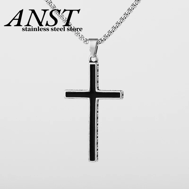 2022 Freeshipping New Black Cross Pendant Necklace Men Trendy Simple Stainless Steel Chain Men Necklace Jewelry Couple Gift