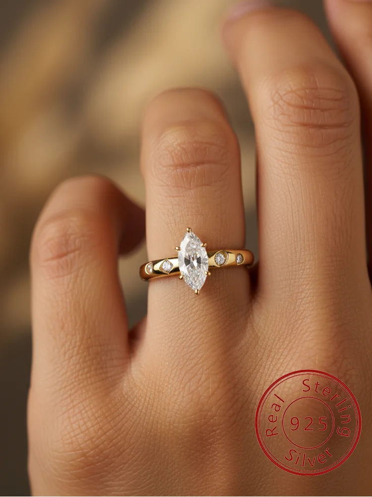 Ring aus 925er-Sterlingsilber, elegant, modisch, Marquise-Zirkon, für Damen, Jahrestag, Hochzeit, luxuriös, hochwertiger edler Schmuck
