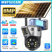 4K 8MP Dual Screen Solar Camera Outdoor Wireless 4G/WiFi PTZ Dual Lens Security Protection Auto Tracking CCTV Cam 8W Solar Panel