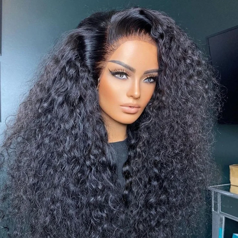 26Inch 180Density Soft Long Kinky Curly Natural Black Deep Lace Front Wig For Women Babyhair Glueless Preplucked Daily