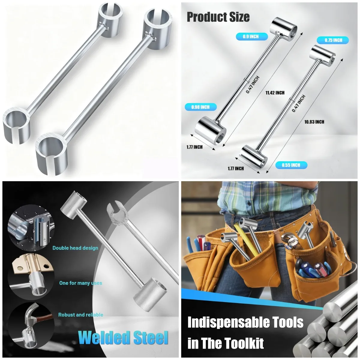

Door Hinge Adjustment Tool Set, 2-Pack Double-Ended Wrench for 0.55”–0.75” & 0.9”–0.98” Hinges – DIY Home Hardware Tool