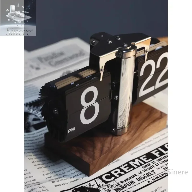 

Creative personality retro mechanical automatic page turning clock desktop ornament home digital clock desk clock