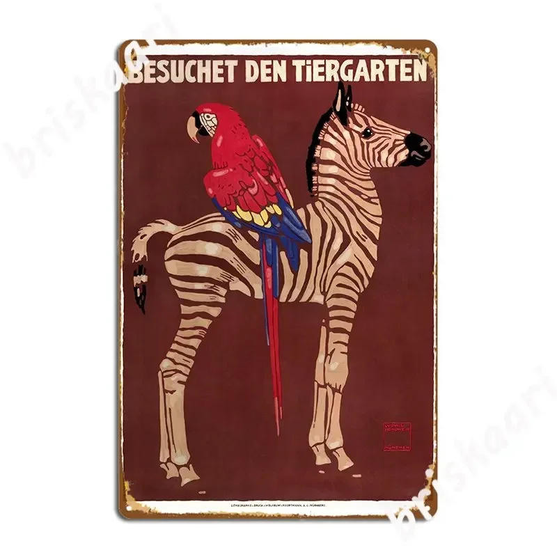 1912 Ludwig Hohlwein Visit The Zoo Zebra Macaw Poster Metal Plaque Plaques Retro Print Wall Custom Decoration Tin Sign Poster
