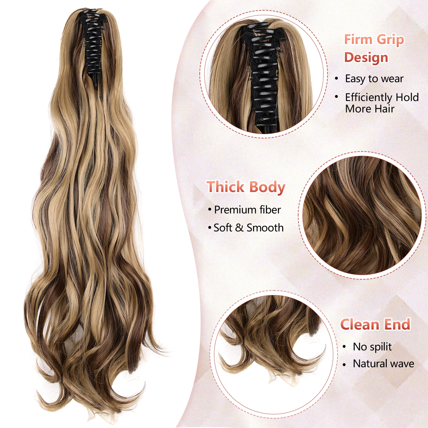 Synthetic Claw Ponytail Extensions 22inch Long Wavy Claw Clip Pony Tail Hairpieces for Women Girls Dairy Party Holiday image 4