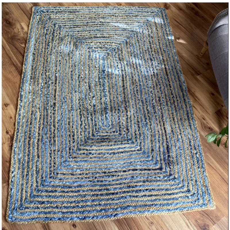 

Runner Rug Natural Denim Jute Braided Style Carpet Rustic Look Living Area Rugs