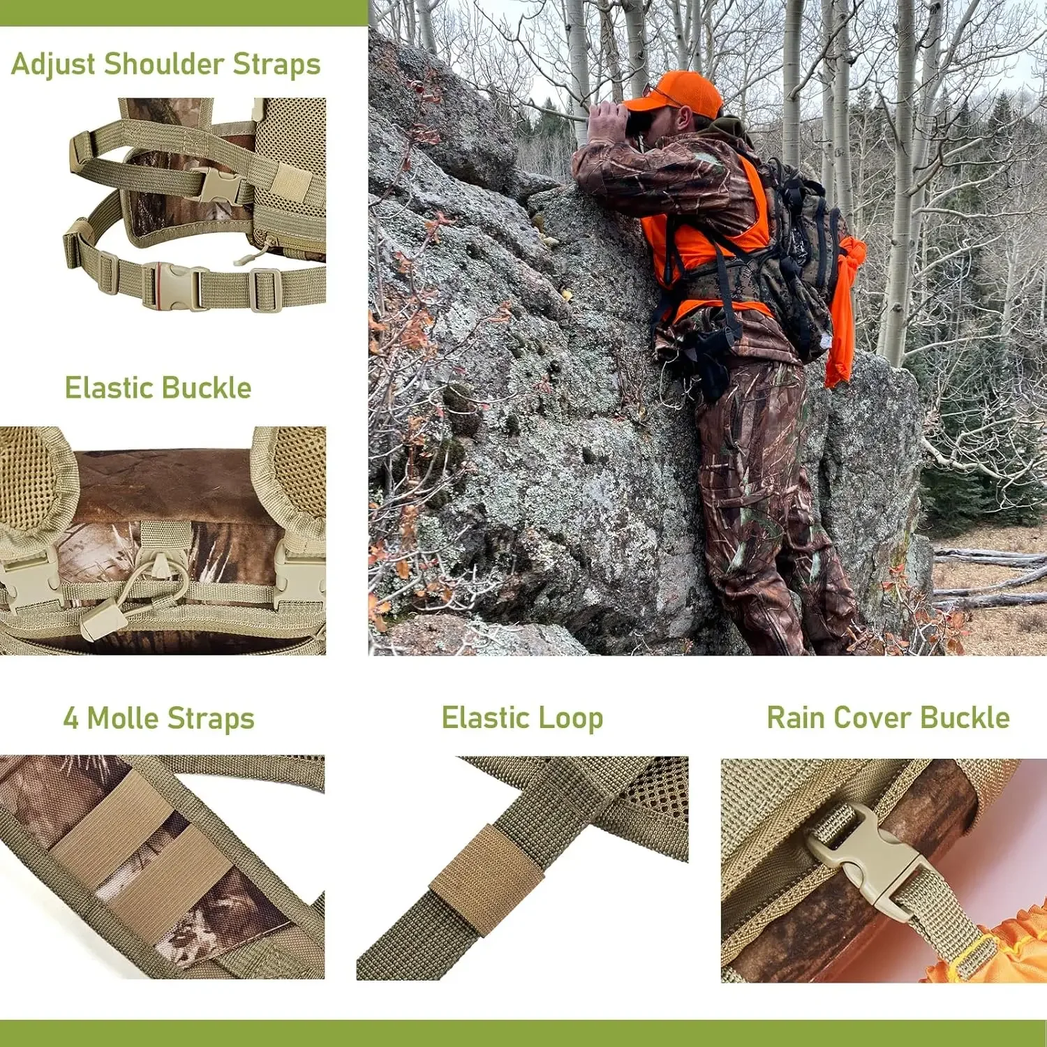 حزمة صدر مجهر من خشب الأرز البري مع حقيبة محدد المدى، حزام بينو مع غطاء للمطر لمشاهدة الطيور والصيد والمشي لمسافات طويلة