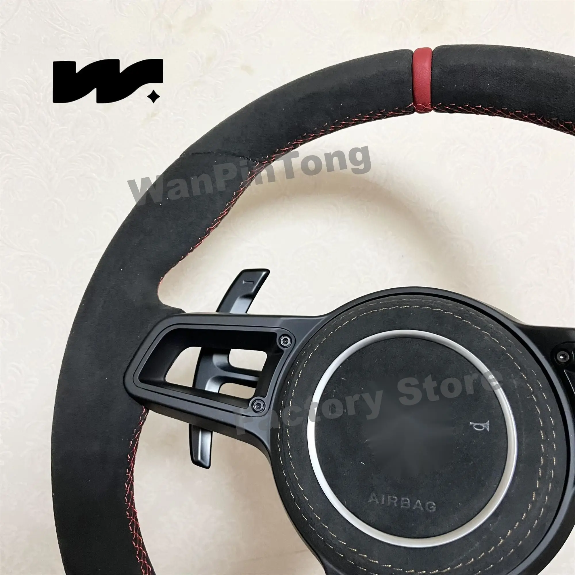 Pasuje do Porsche Custom Style Alcantara Red Return Mark Steering Wheel Macan Cayenne 911 718 958Cayman Panamera Model Series