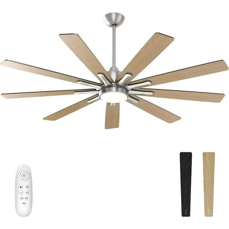 Warmiplanet Ceiling Fan with Lights Remote Control, 62-Inch, Silent DC Motor, 6 Speed, Dimmable LED Light, Nickel, 9-Blades