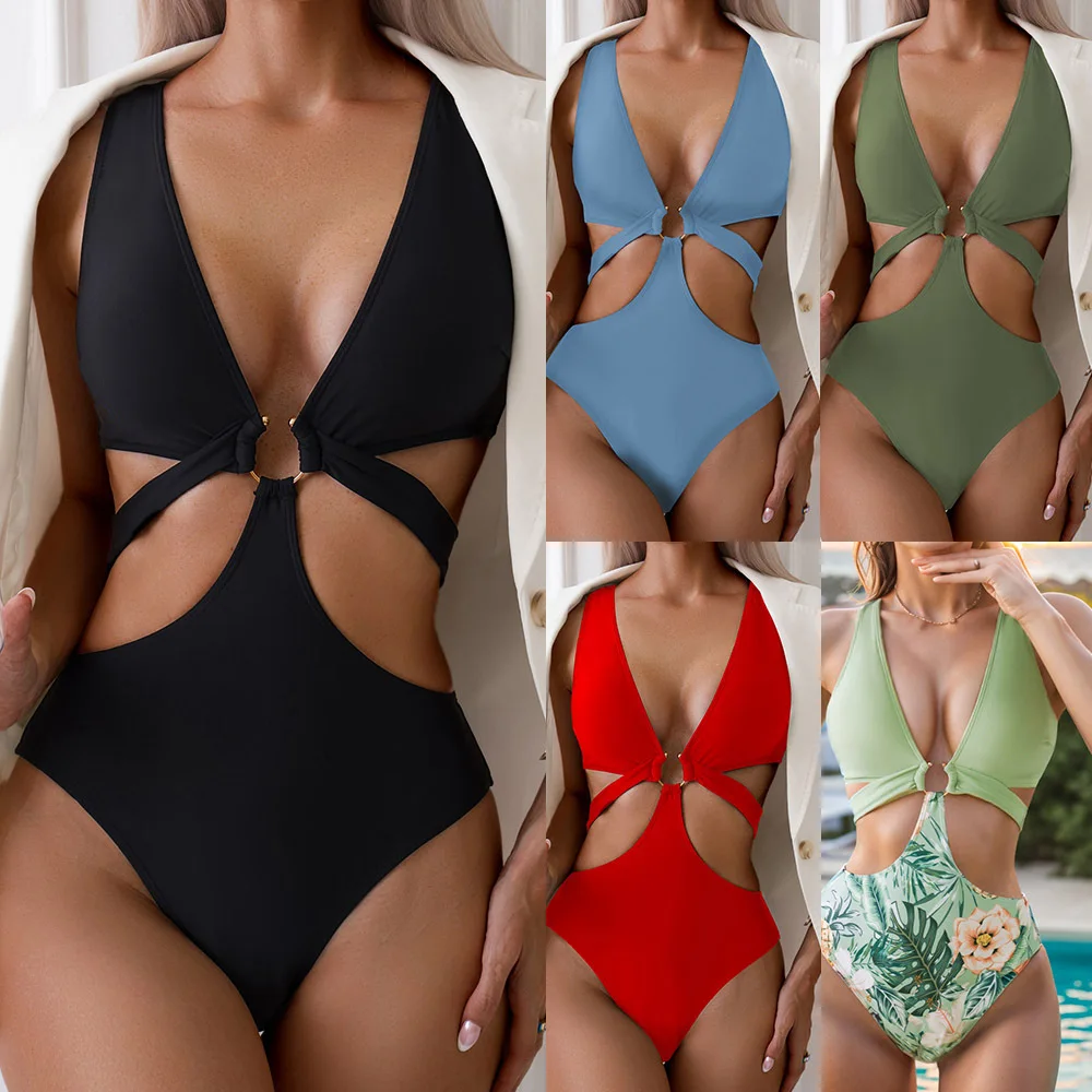 2024 Nowe jednoczęściowe stroje kąpielowe w jednolitym kolorze, smukłe i seksowne