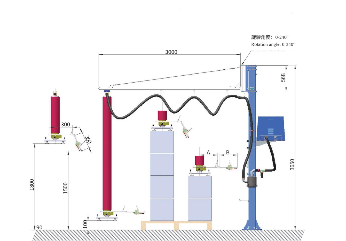 Awovolift CE product with arm and column loading and unloading Bag Bucket Vacuum Suction Cup Air Tube Vacuum Lifter