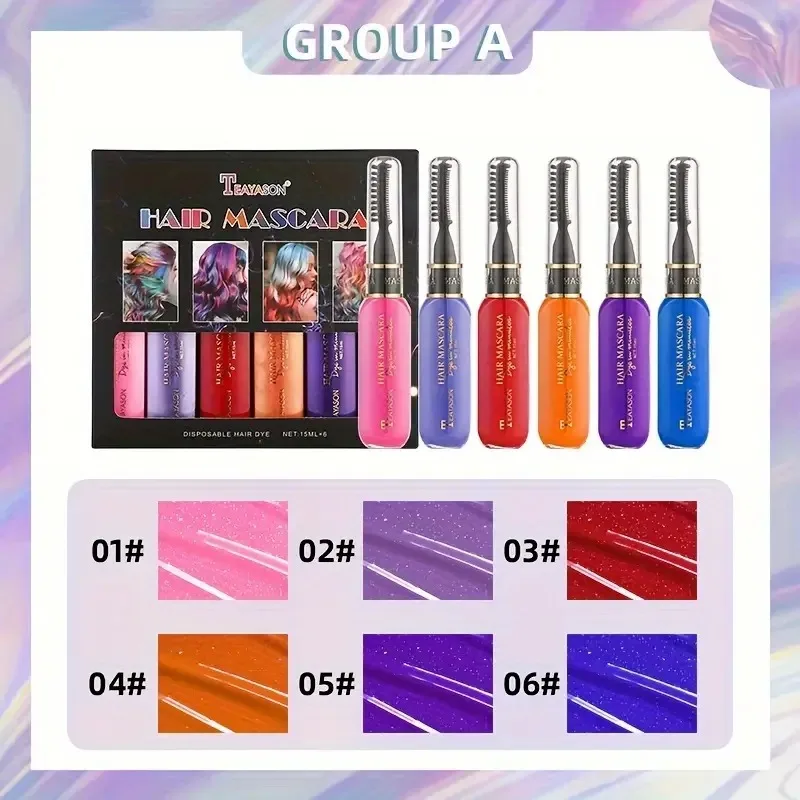 6pcs/Set Disposable Hair Dye Comb - Washable Hair Tint for Party, Birthday, and Cosplay - Easy to Use and Safe 6