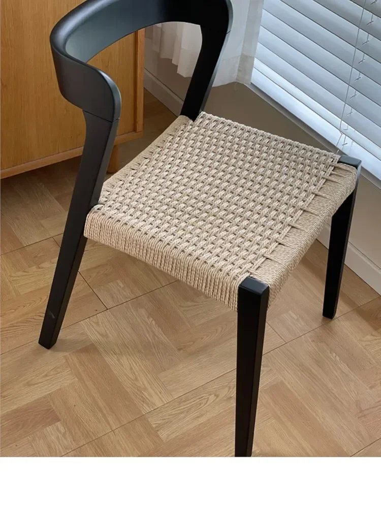 

z Solid Wood Rope Dining Chair Household Antique Leisure Designer Backrest Chair Scandinavian Simple Sedentary Study Chair