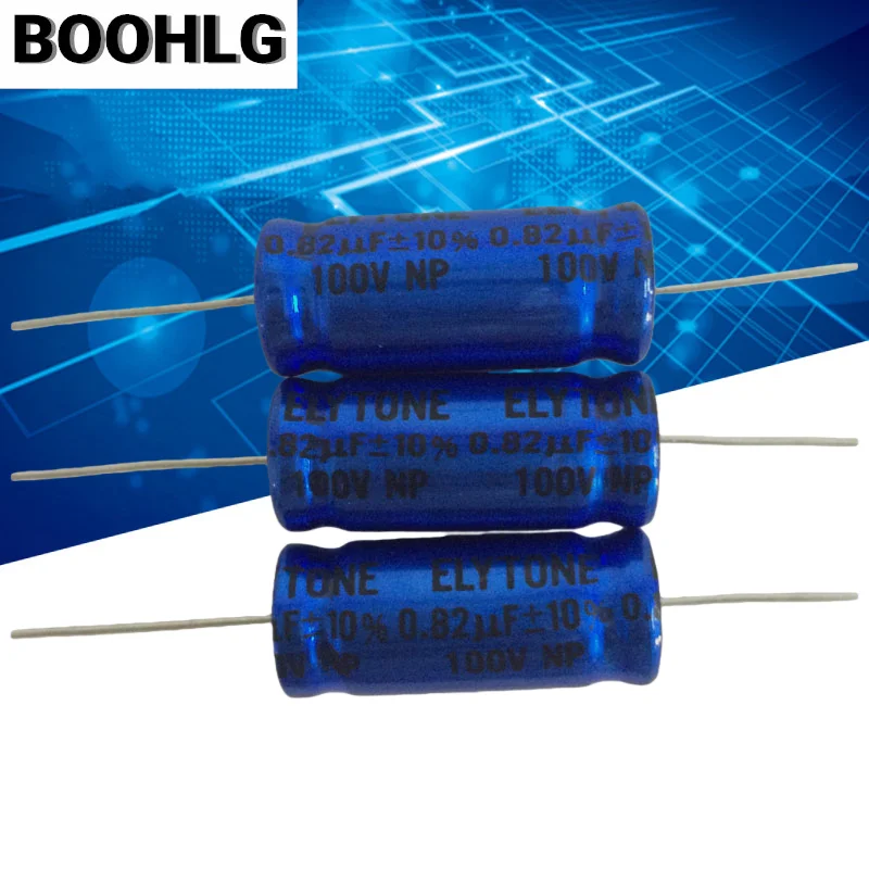 10PCS audio capacitor horizontal axial BT non-polar aluminum electrolytic capacitor 100V0.82uf 13X30mm