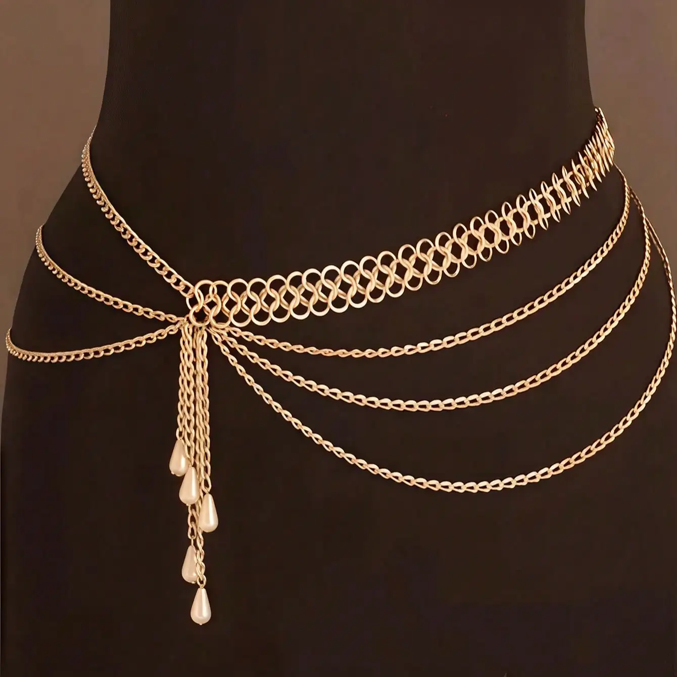 HERSHINE 1-piece women's stylish and elegant pearl chain tassel waist chain, an elegant accessory for dresses，spring，summer