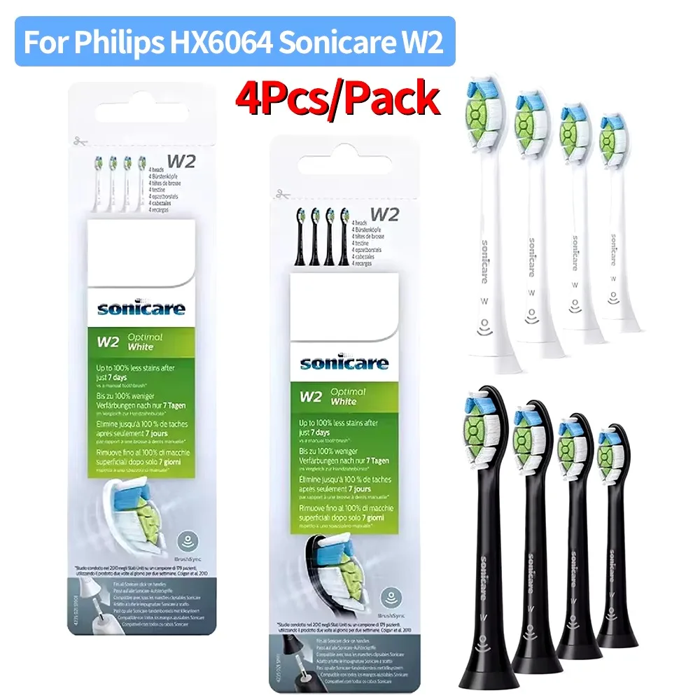 For Philips HX6064 Sonicare W2 4 PCS Toothbrush Heads Electric Toothbrush Head Toothbrush Brush Head White Or Black