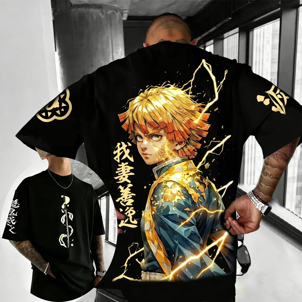 Demon Slayer Agatsuma Zenitsu Unisex Reines Baumwoll-T-Shirt für Sommer 2026 Anime-Druck Rundhals Locker Sitzendes Kurzarm-Oberteil