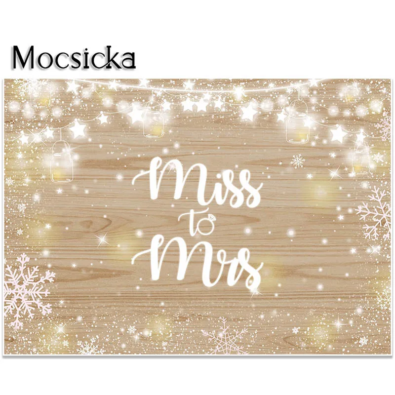 Mocsicka Wedding Backdrop Wood Snowflake Miss to Mrs Bridal Shower Party Engagement Decoration Photo Studio Background Banners