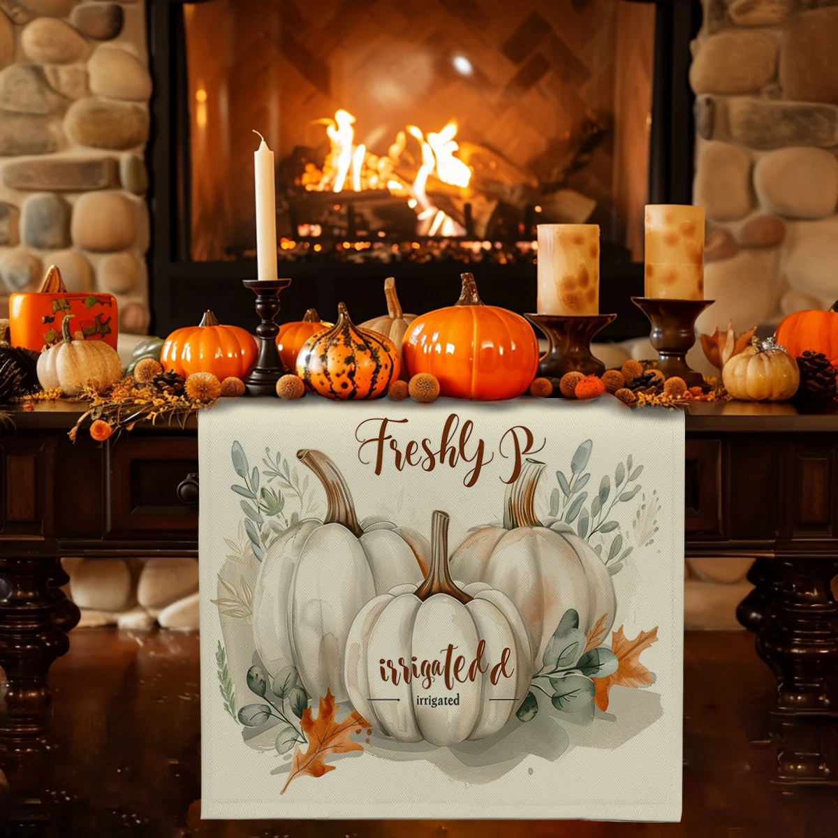 

Thanksgiving Pumpkin White Vintage Table Runner Home Wedding Centerpieces Decoration Party Table Runners Dining Long Cloth